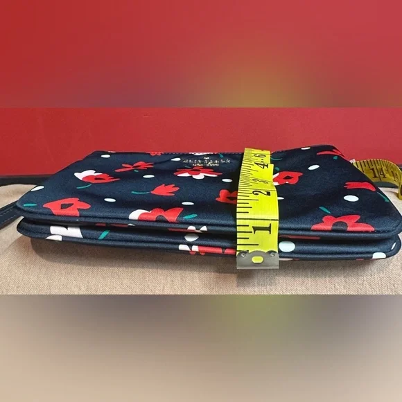 Kate Spade NWOT Wristlet/Clutch Blue with Red, Pink, Green Flowers & White Dots - Picture 7 of 14